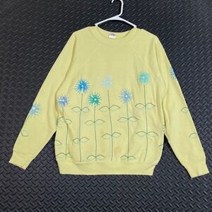 Paramount Sportswear Yellow Flower Embroidered Crewneck‎ Pullover Sweater XL